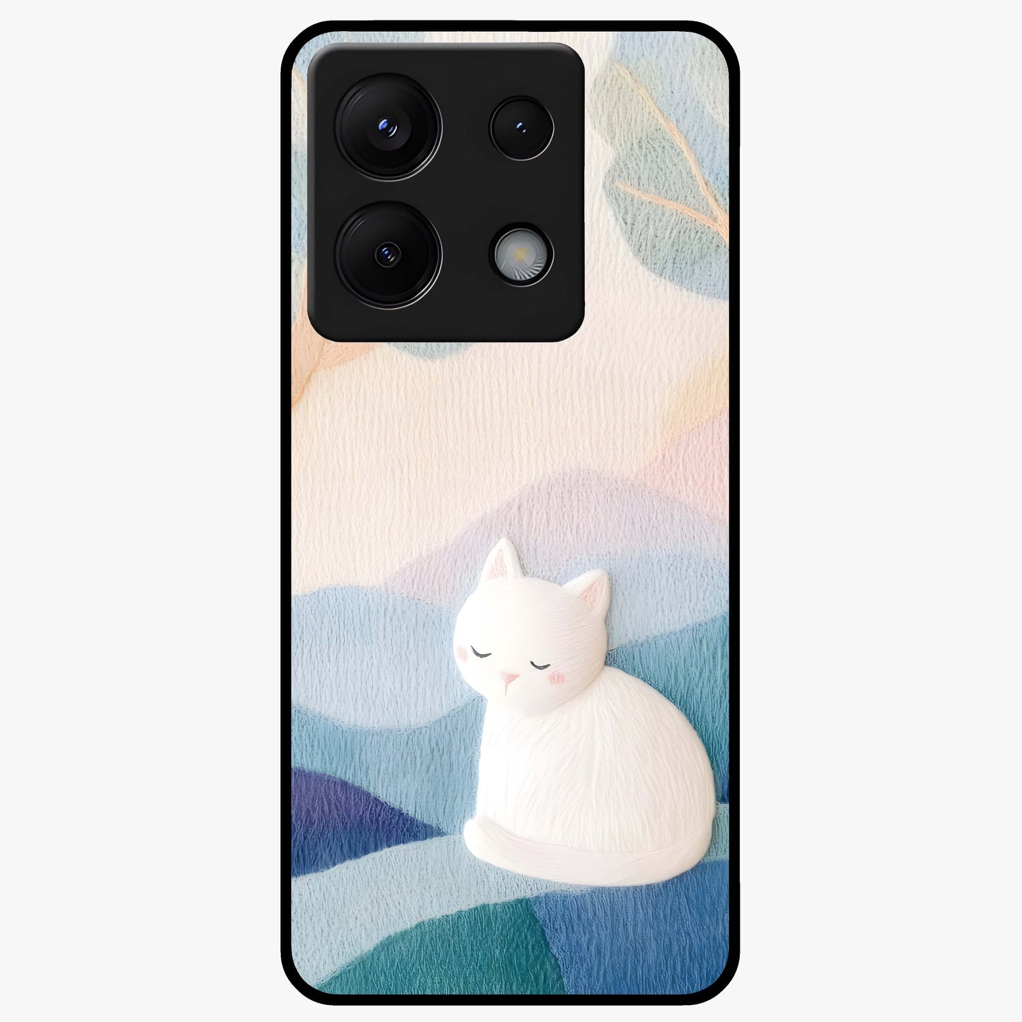 Cotton Dream Cat Glass Case showing flat back view with soft dreamy cat artwork and glossy glass finish.