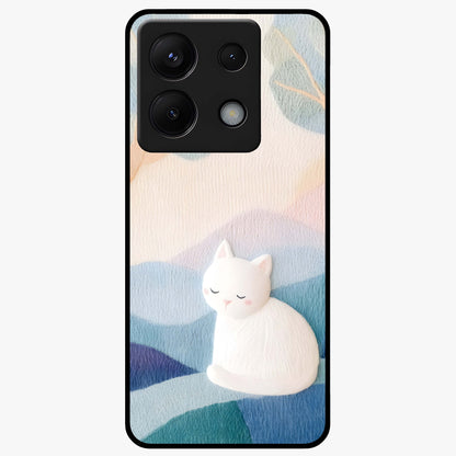Cotton Dream Cat Glass Case showing flat back view with soft dreamy cat artwork and glossy glass finish.
