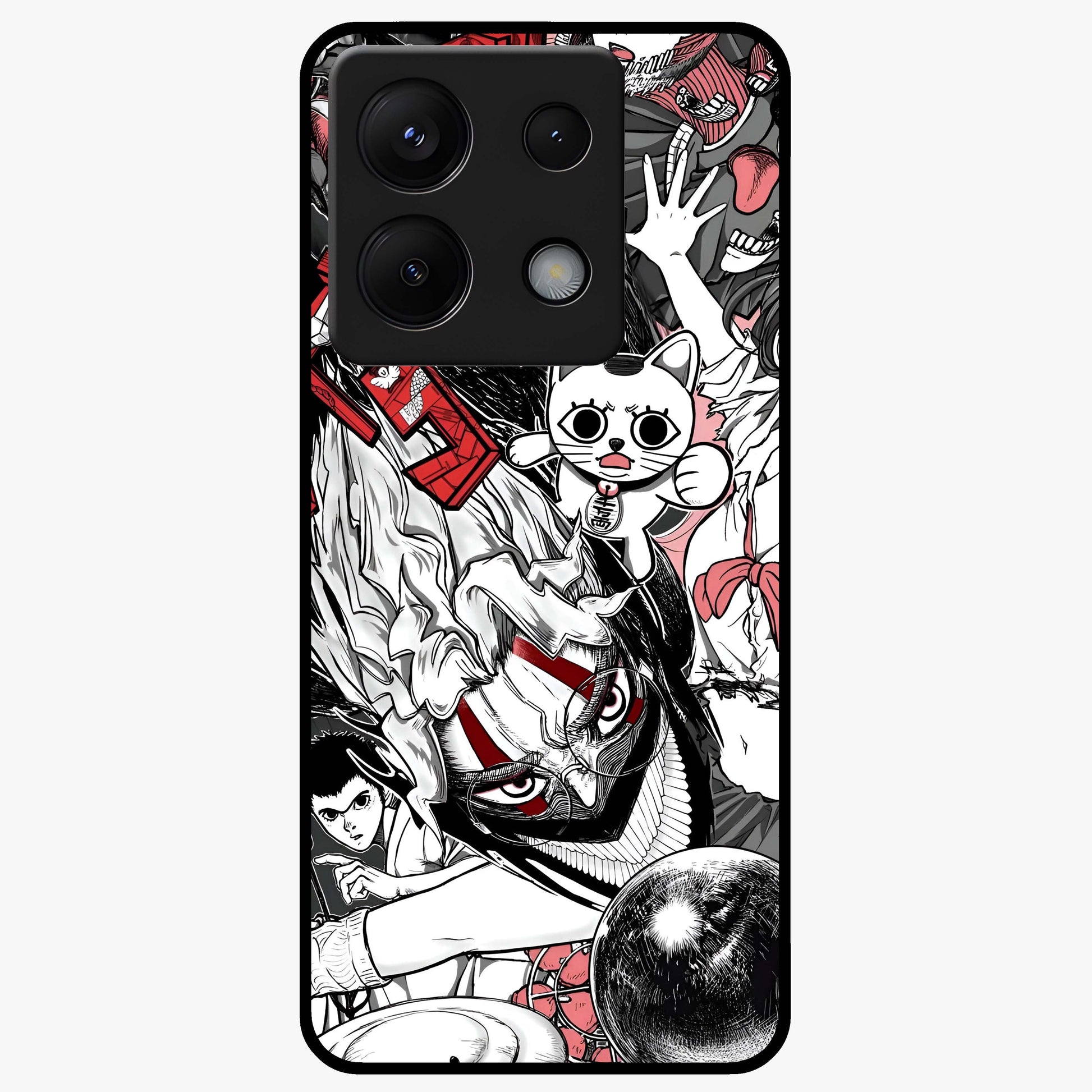 Crimson Chaos Panel Glass Case showing flat back view with bold crimson abstract artwork and glossy glass finish.