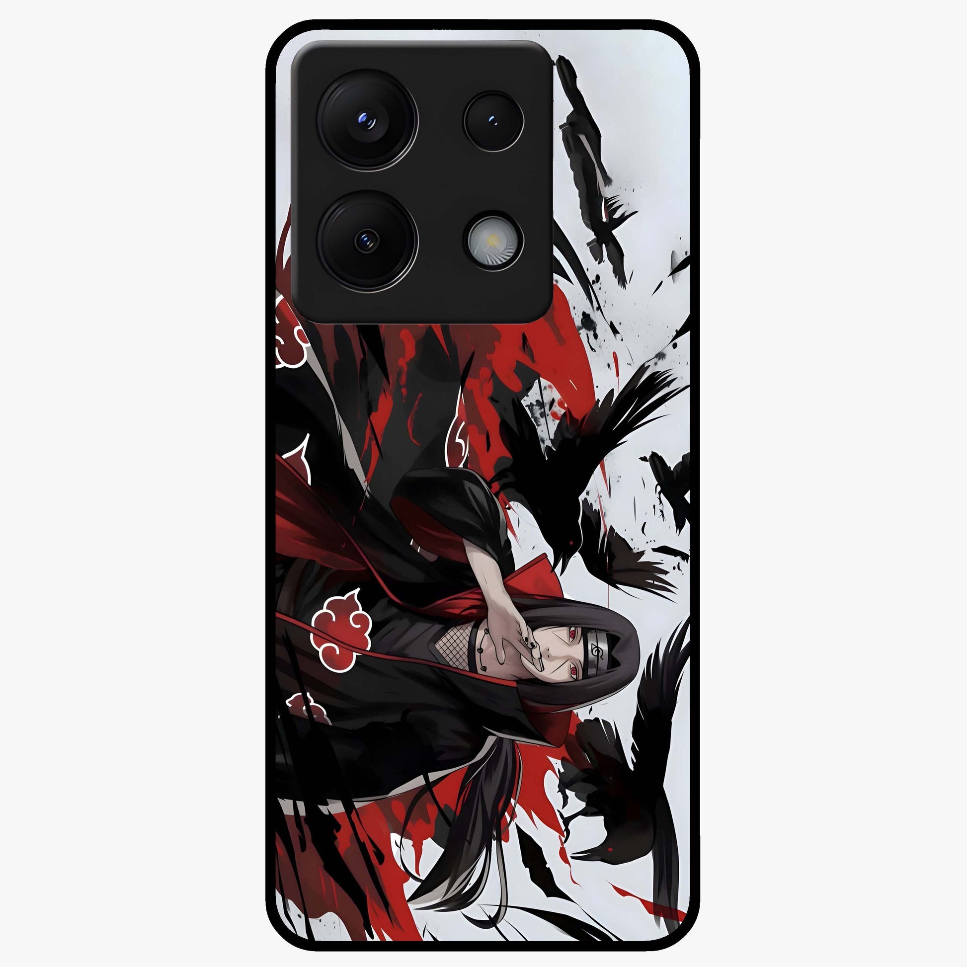Crimson Crow Illusion Glass Case showing flat back view with artistic crow illusion artwork and glossy glass finish.