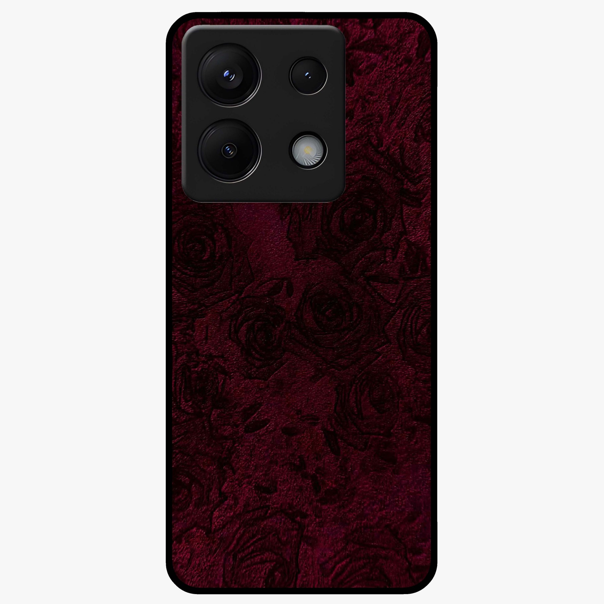 Crimson Fade Flow Glass Case showing flat back view with flowing crimson gradient artwork and glossy glass finish.