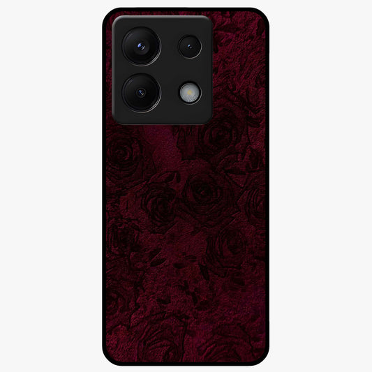 Crimson Fade Flow Glass Case showing flat back view with flowing crimson gradient artwork and glossy glass finish.