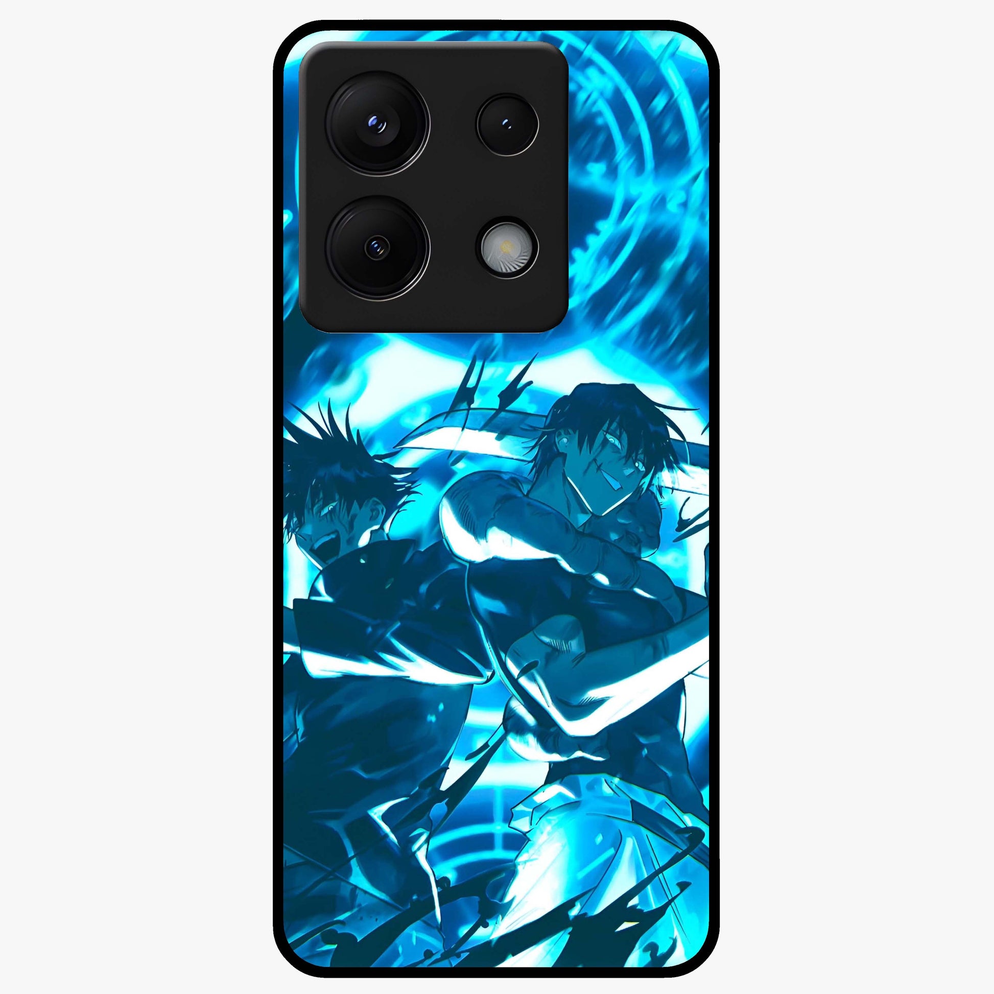 Cursed Energy Clash Glass Case showing flat back view with intense cursed energy artwork and glossy glass finish.