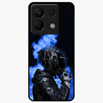 Cyber Sentinel Protocol Glass Case showing flat back view with futuristic cyber themed artwork and glossy glass finish.