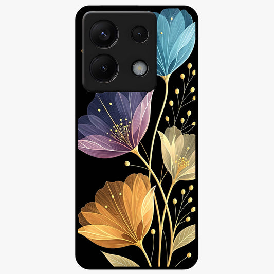 Delicate Multicolor Flowers Glass Case showing flat back view with vibrant floral artwork and glossy glass finish.