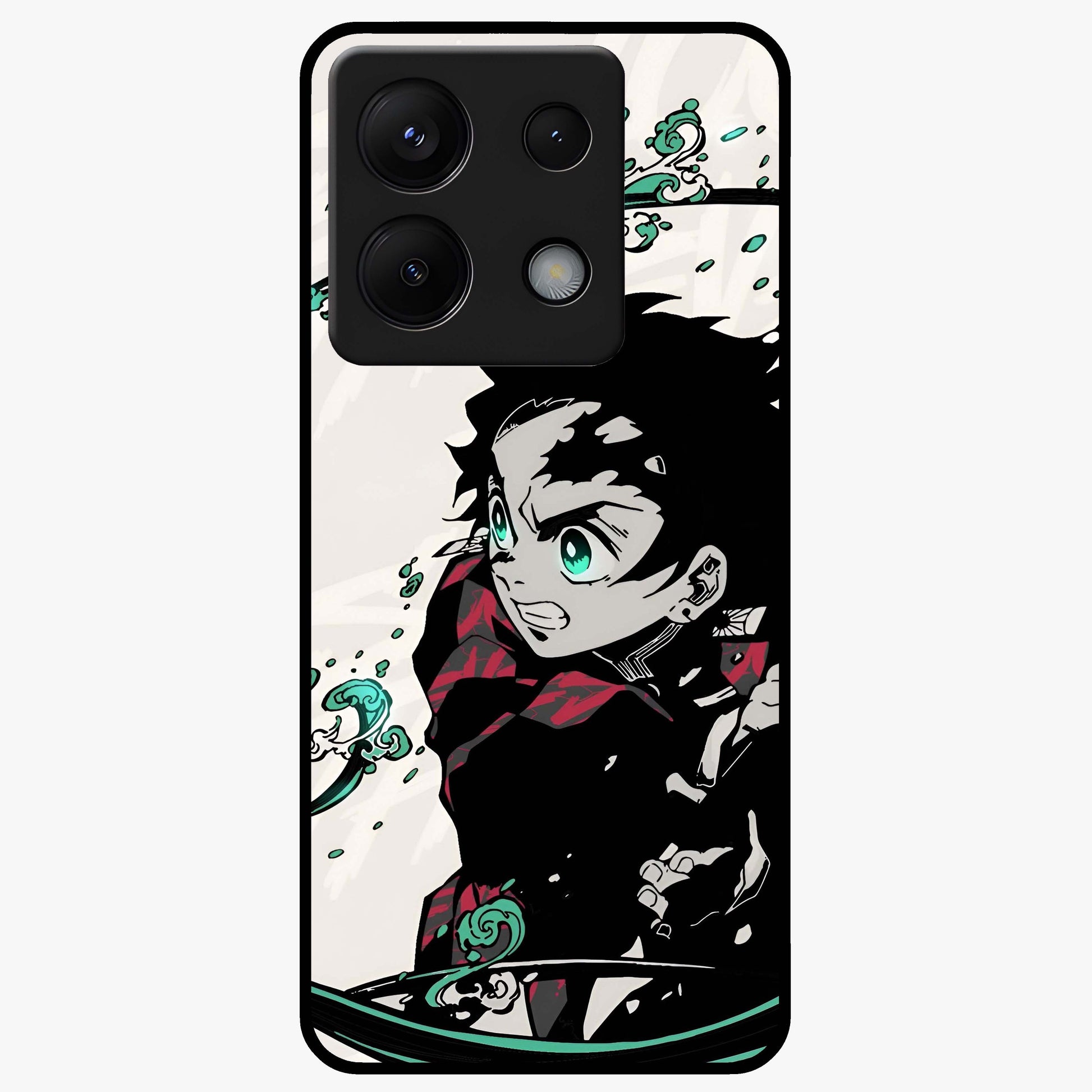 Demon Slayer Glass Case showing flat back view with bold anime inspired artwork and glossy glass finish.