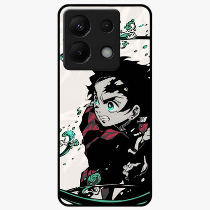 Demon Slayer Glass Case showing flat back view with bold anime inspired artwork and glossy glass finish.