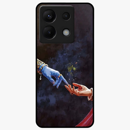 Divine Touch Eternal Glass Case showing flat back view with spiritual themed artwork and glossy glass finish.