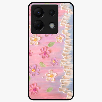Dreamy Painted Garden Glass Case showing flat back view with artistic painted floral garden artwork and glossy glass finish.
