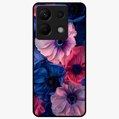 Flower Paper Art Pattern Glass Case showing flat back view with paper cut style floral artwork and glossy glass finish.