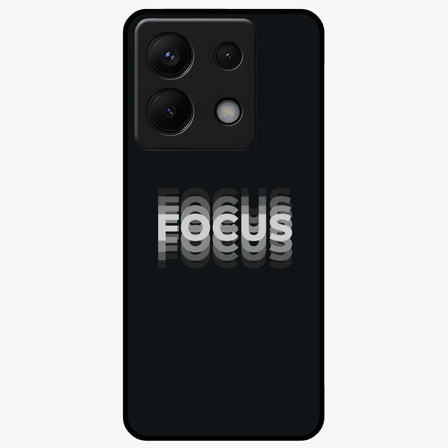 Focus Mode On Glass Case showing flat back view with bold motivational typography design and glossy glass finish.
