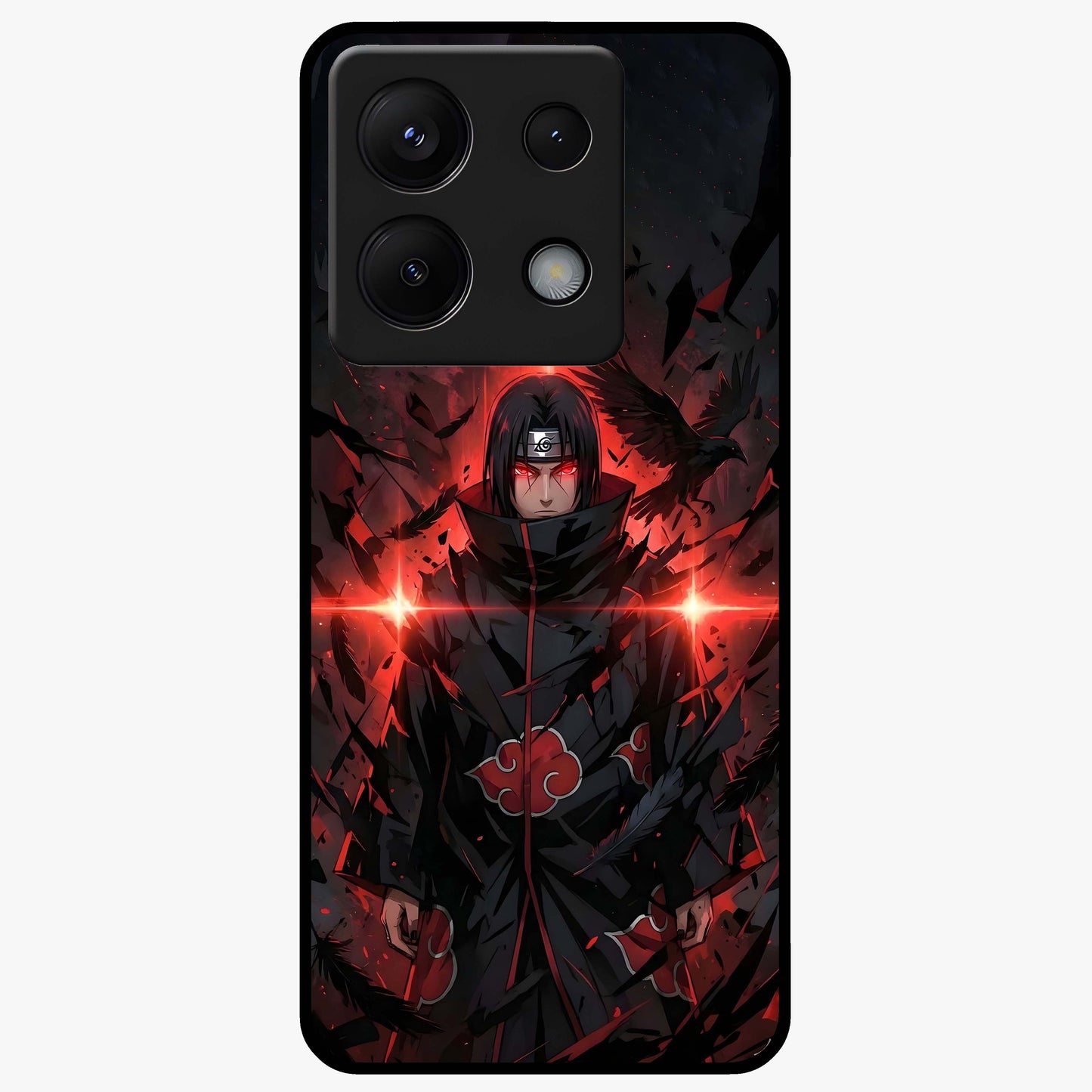 Focused Blade Discipline Glass Case showing flat back view with warrior sword themed artwork and glossy glass finish.