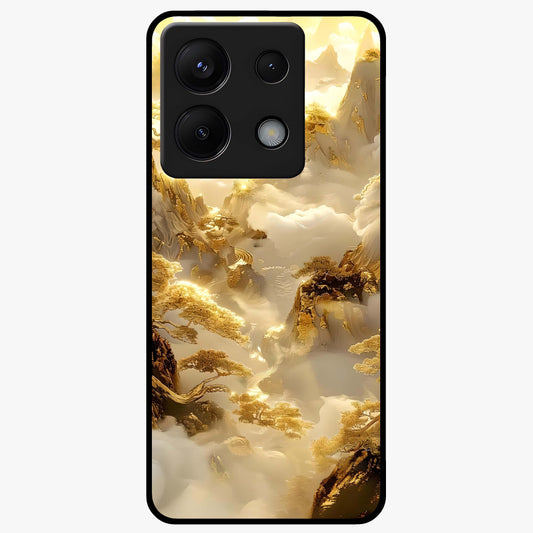 Gates Of Illumination Glass Case showing flat back view with mystical illuminated gate artwork and glossy glass finish.