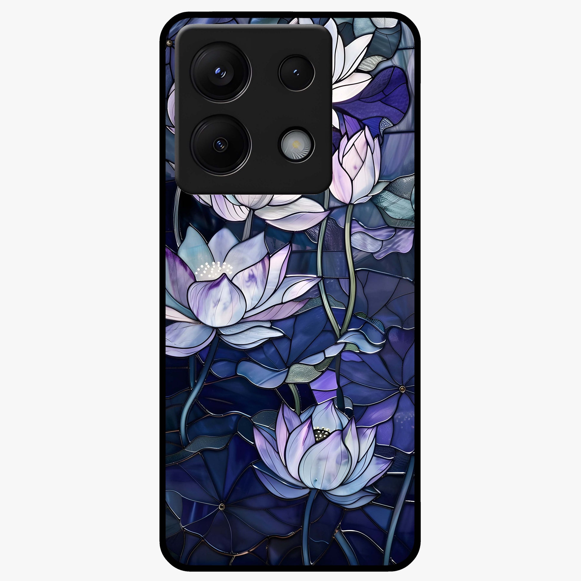 Gloss Petal Rush Glass Case showing flat back view with glossy flower petal artwork and smooth glass finish.