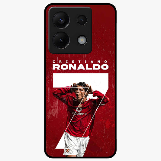 Goal Celebration Legacy Glass Case showing flat back view with football celebration inspired artwork and glossy glass finish.