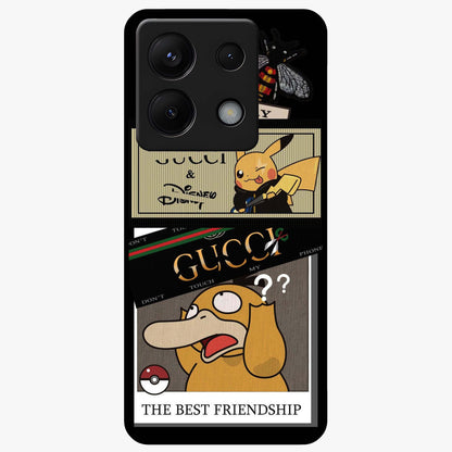 Gucci Play Mashup Glass Case showing flat back view with luxury inspired graphic artwork and glossy glass finish.