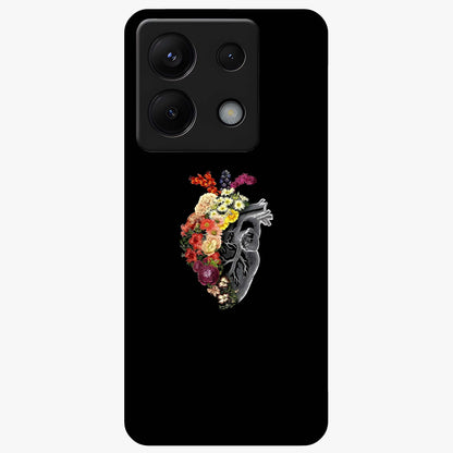 Heart With Flowers Glass Case showing flat back view with heart shaped floral artwork and glossy glass finish.