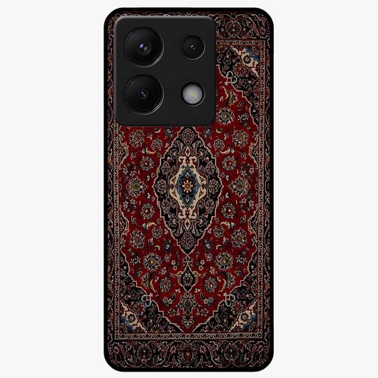 Heritage Carpet Royale Glass Case showing flat back view with ornate Persian carpet inspired pattern and glossy glass finish.