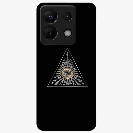 Illuminati Evil Glass Case showing flat back view with mysterious illuminati symbol artwork and glossy glass finish.
