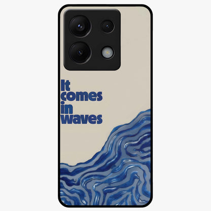 It Comes In Waves Quote Glass Case showing flat back view with inspirational wave themed quote artwork and glossy glass finish.