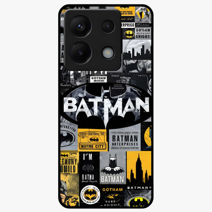 Knight Gotham Rise Glass Case showing flat back view with dark hero inspired artwork and glossy glass finish.