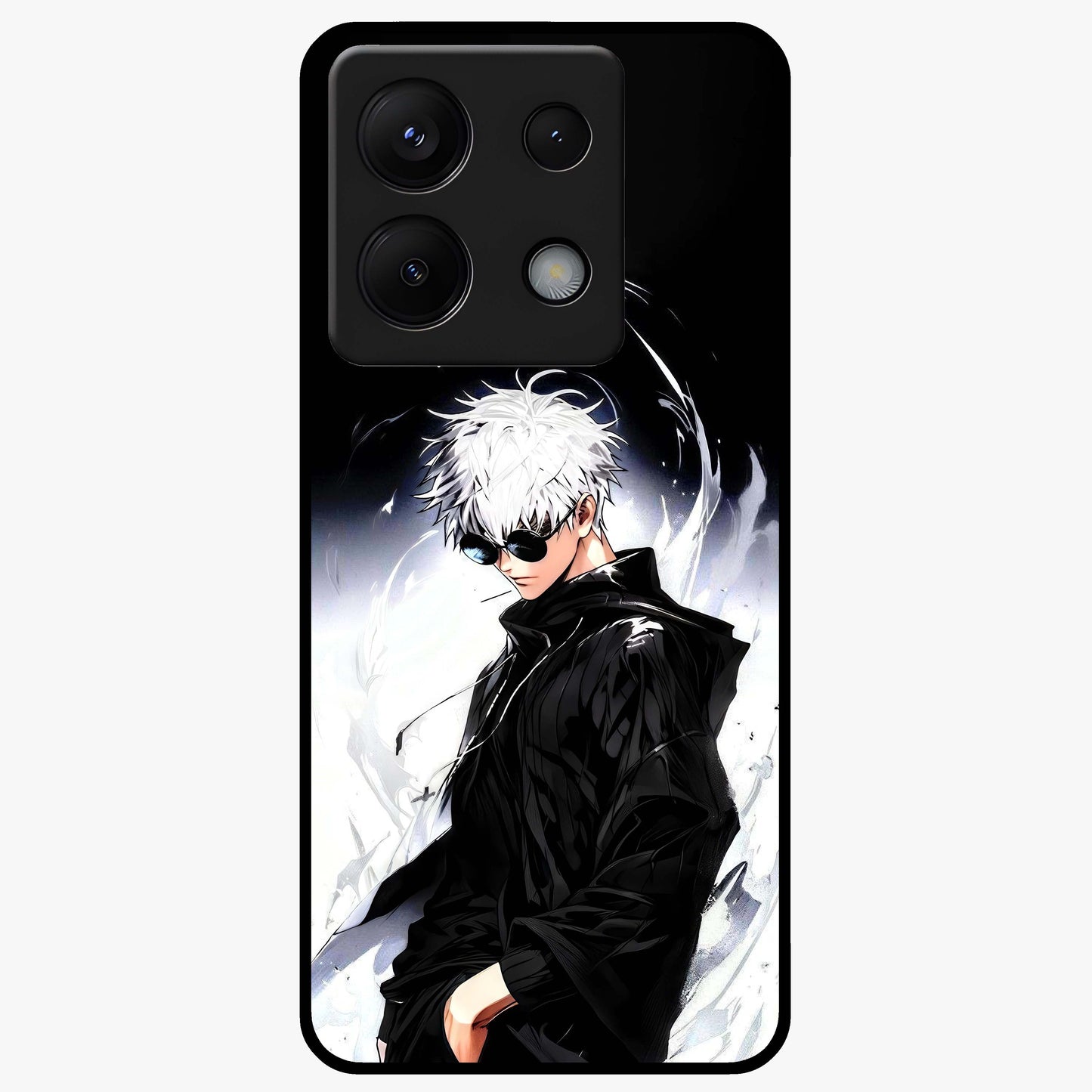 Limitless Shadow King Glass Case showing flat back view with powerful shadow warrior artwork and glossy glass finish.