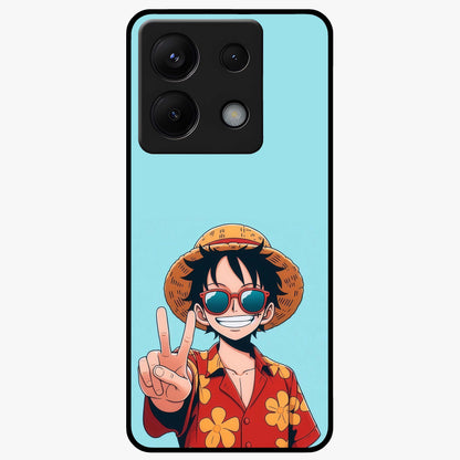 Luffy Summer Anime Vibe Glass Case showing flat back view with vibrant anime character artwork and glossy glass finish.