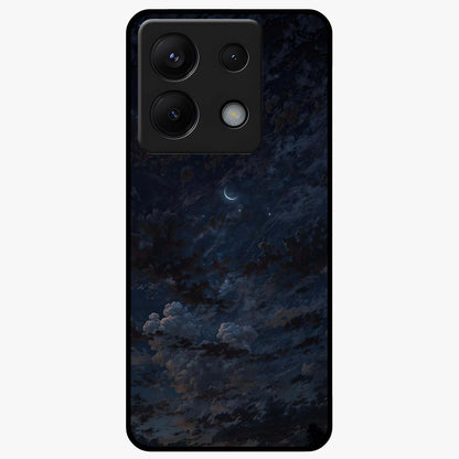 Lunar Veil Silence Glass Case showing flat back view with mystical moon veil artwork and glossy glass finish.