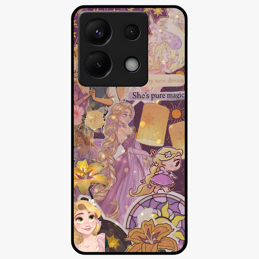 Magical Tangled Dream Glass Case showing flat back view with dreamy tangled artwork and glossy glass finish.