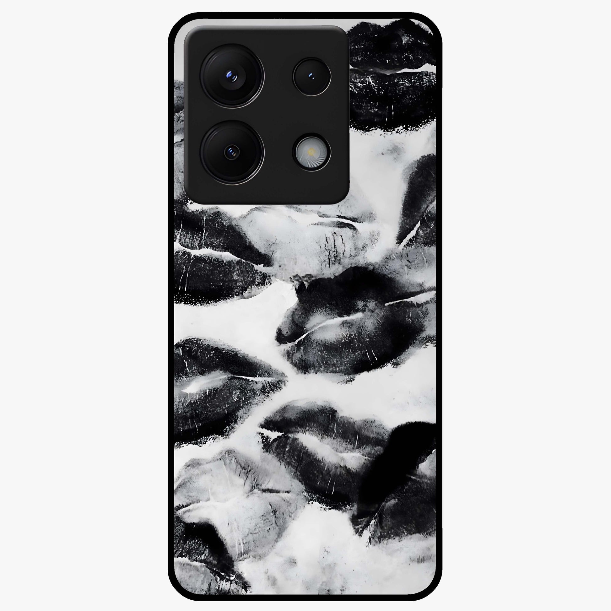 Midnight Kiss Marks Glass Case showing flat back view with lipstick kiss mark artwork and glossy glass finish.