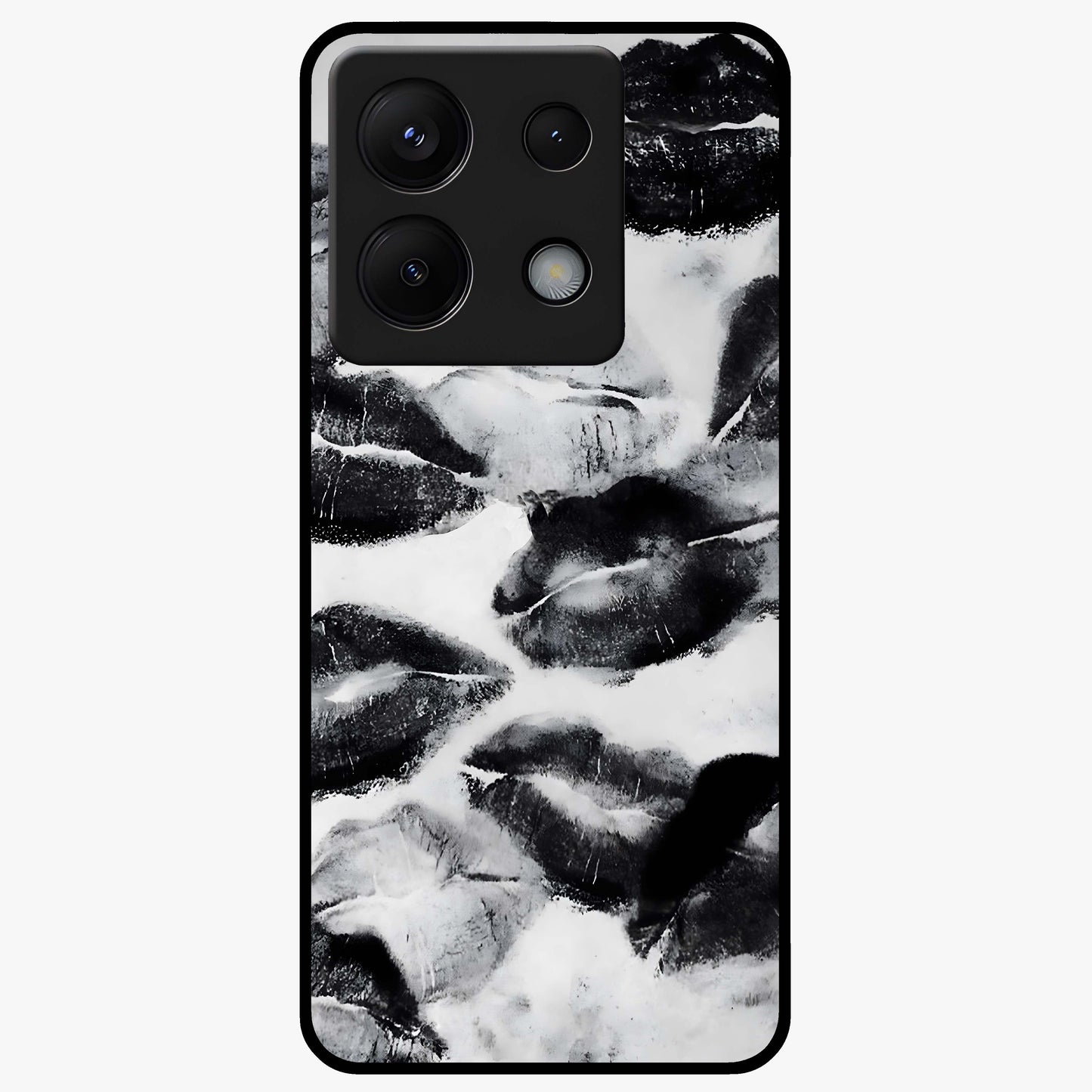 Midnight Kiss Marks Glass Case showing flat back view with lipstick kiss mark artwork and glossy glass finish.