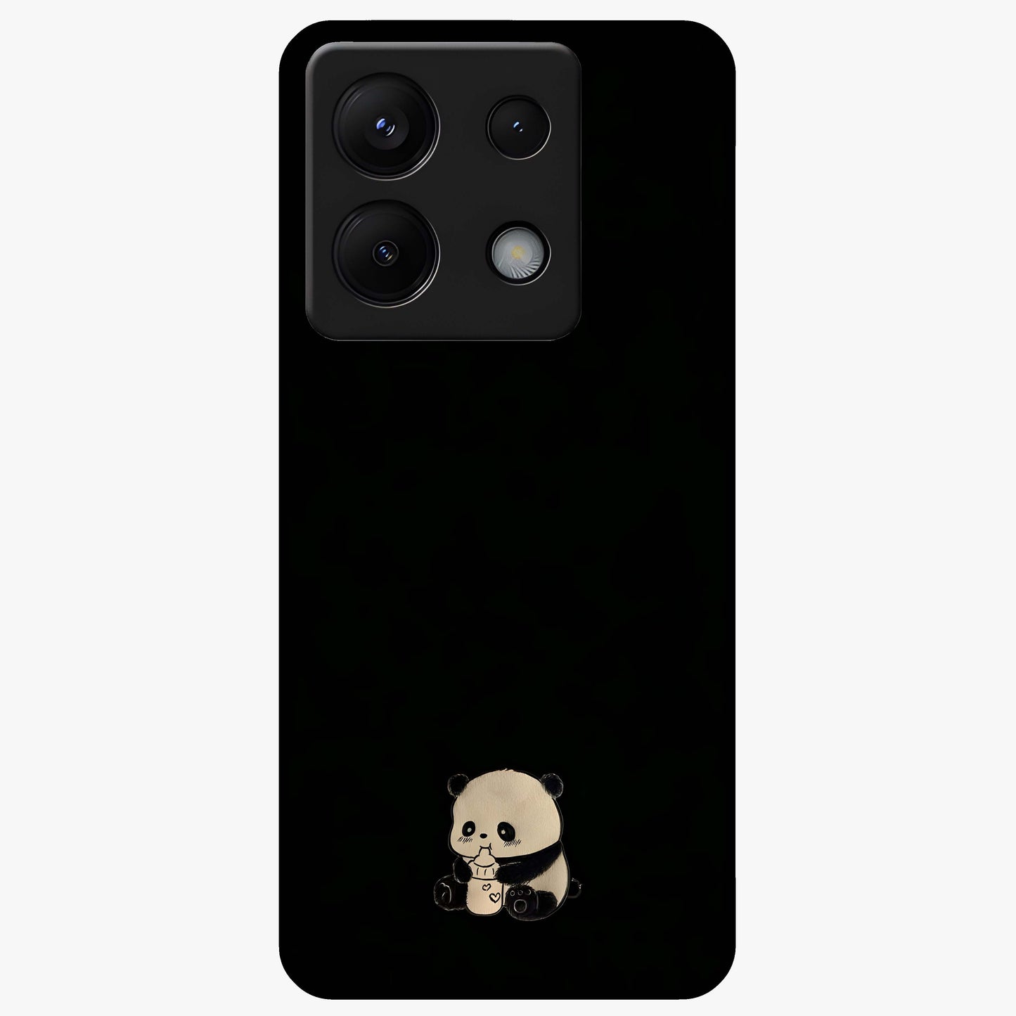 Midnight Panda Love Glass Case showing flat back view with cute panda themed artwork and glossy glass finish.