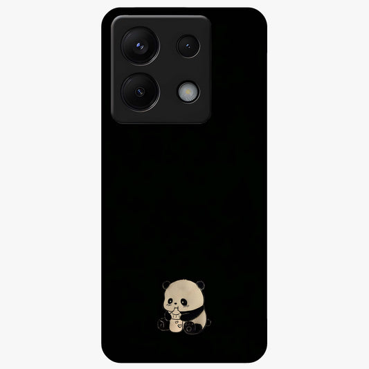 Midnight Panda Love Glass Case showing flat back view with cute panda themed artwork and glossy glass finish.