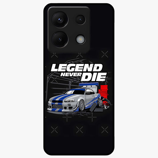 Midnight Racing Legacy Glass Case showing flat back view with sleek racing inspired artwork and glossy glass finish.