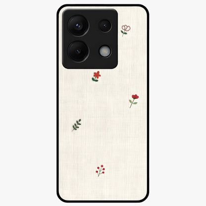 Minimal Petal Whispers Glass Case showing flat back view with soft minimal floral artwork and glossy glass finish.
