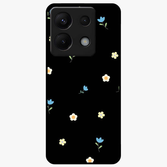 Minimalistic Blue With White Flower Pattern Glass Case showing flat back view with blue background and white flower pattern and glossy glass finish.