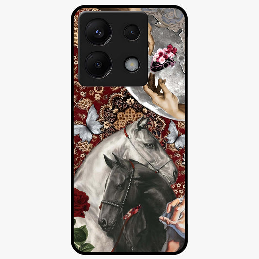 Moonlit Royal Stallion Glass Case showing flat back view with majestic horse under moonlight artwork and glossy glass finish.