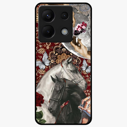 Moonlit Royal Stallion Glass Case showing flat back view with majestic horse under moonlight artwork and glossy glass finish.