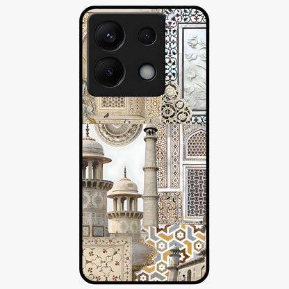 Mughal Marble Legacy Glass Case showing flat back view with intricate Mughal inspired marble pattern and glossy glass finish.