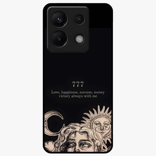 Mystic Victory Aura Glass Case showing flat back view with victory symbol artwork and glossy glass finish.