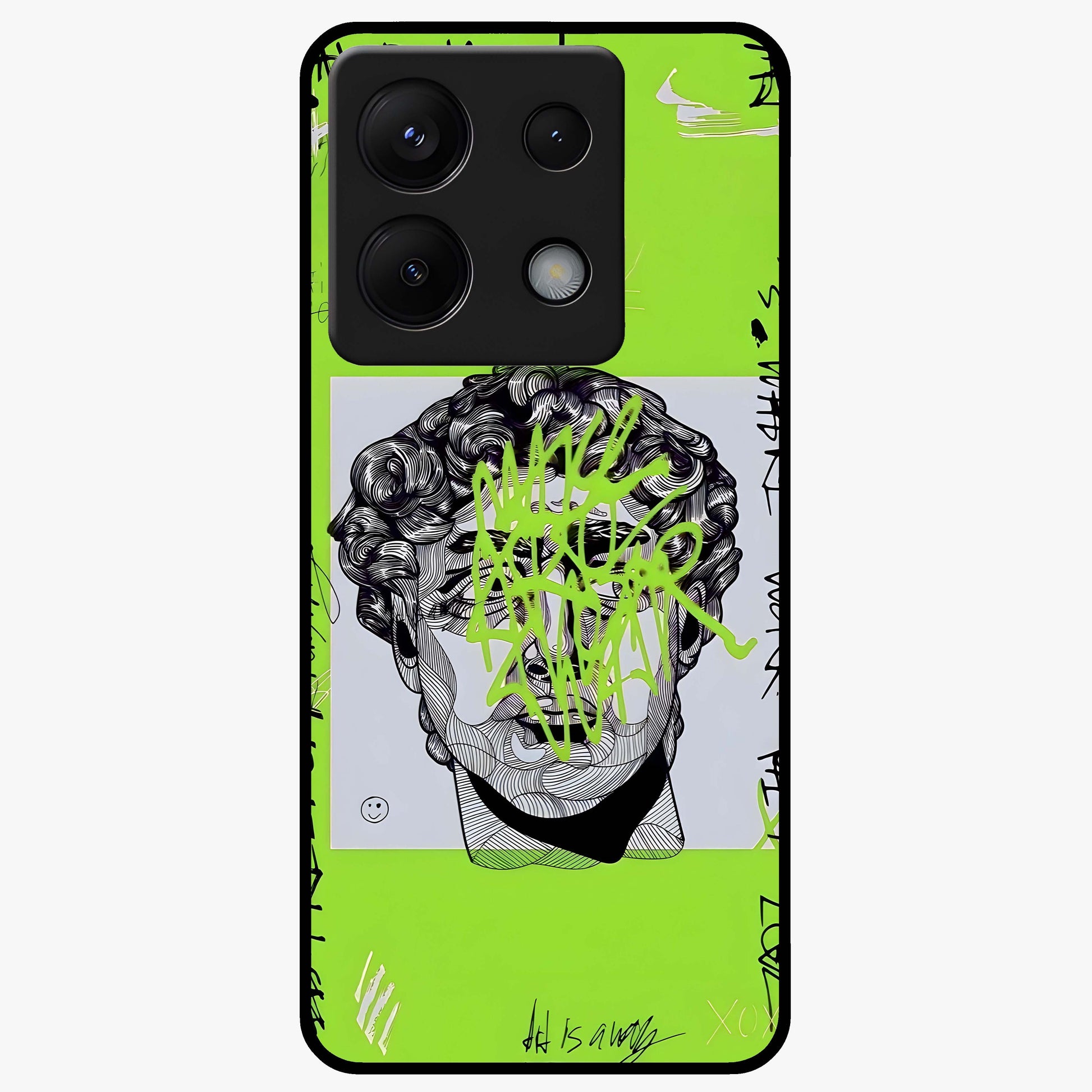 Neo Graffiti Rebellion Glass Case showing flat back view with vibrant graffiti artwork and glossy glass finish.