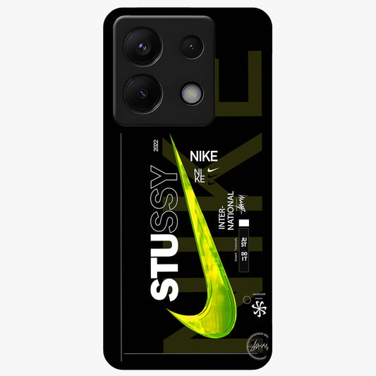 Neon Street Edition Glass Case showing flat back view with neon street style artwork and glossy glass finish.