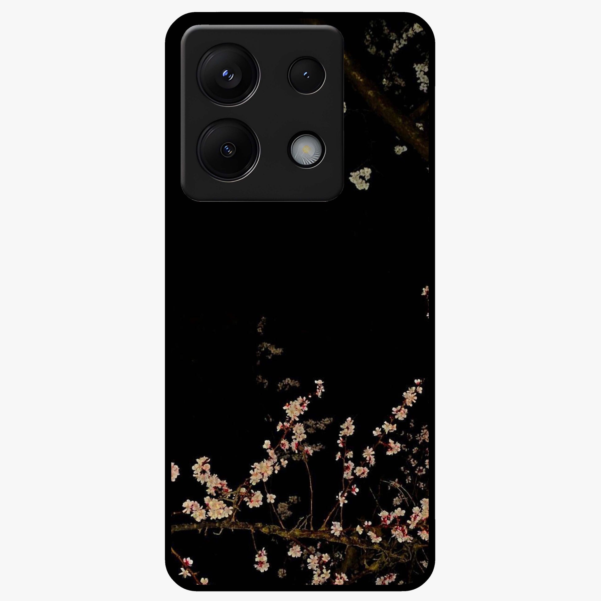 Petal Moon Light With Custom Name Glass Case showing flat back view with floral moonlight artwork and personalized name design.