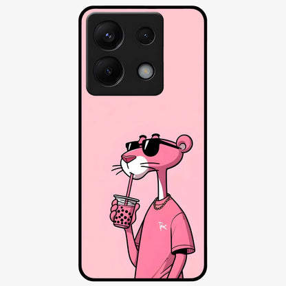 Pink Panther Glass Case showing flat back view with iconic pink panther artwork and glossy glass finish.