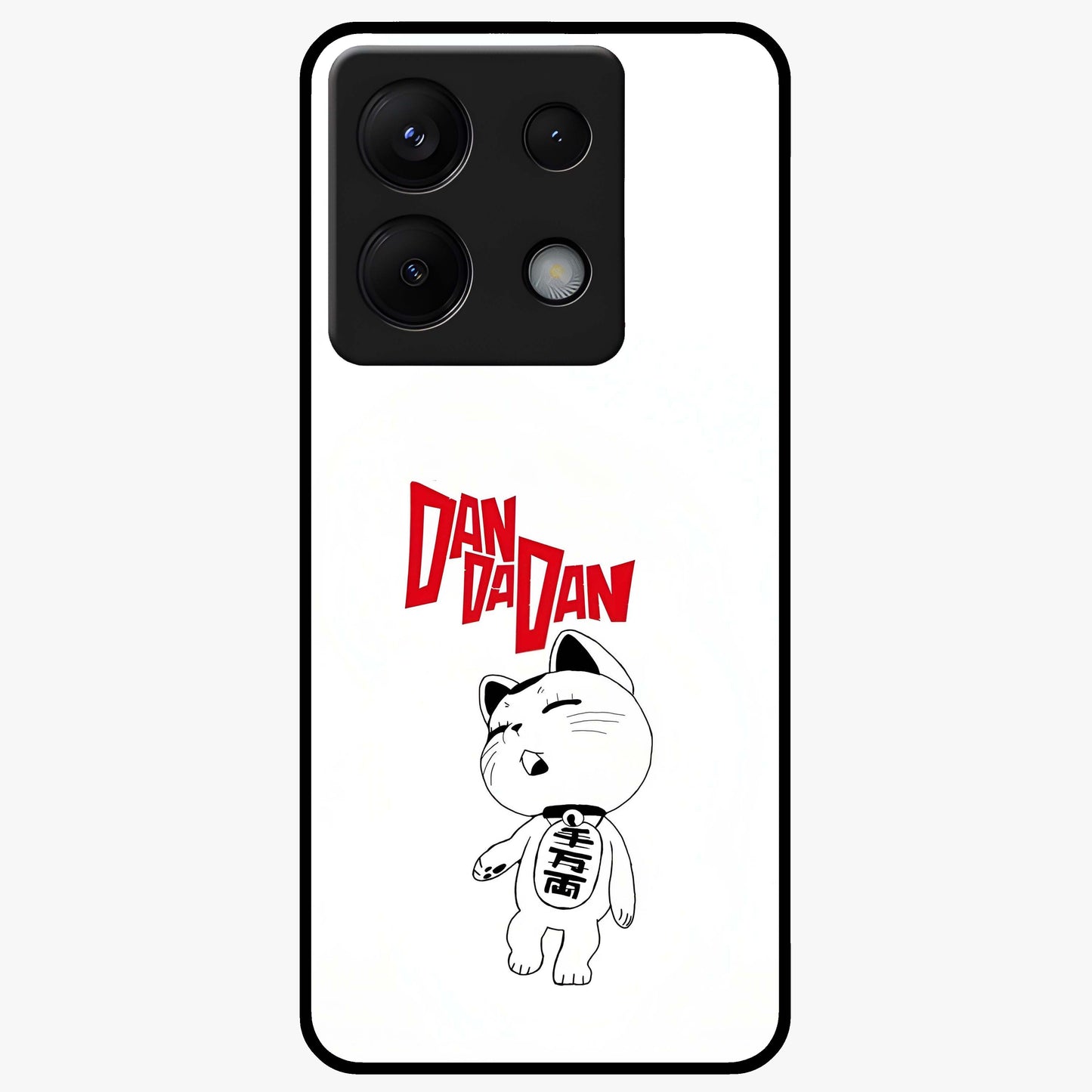 Playful Spirit Charm Glass Case showing flat back view with cheerful charm themed artwork and glossy glass finish.