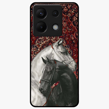 Regal Stallion Tapestry Glass Case showing flat back view with majestic horse tapestry artwork and glossy glass finish.