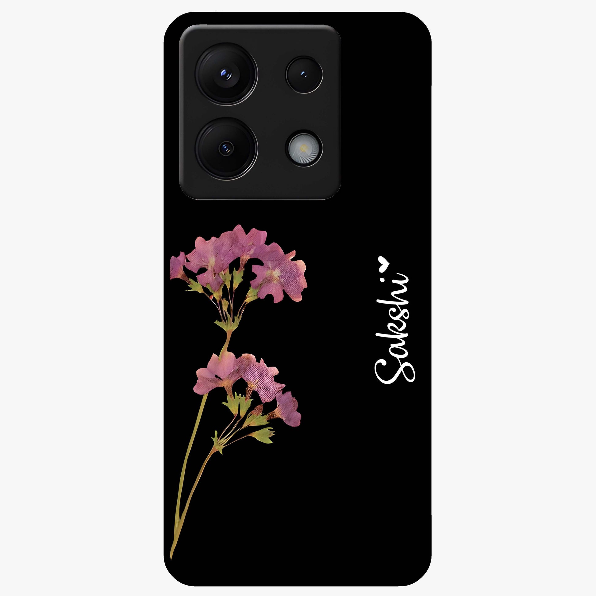 Riching Lavender Flower Custom Name Glass Case showing flat back view with lavender floral artwork and personalized name design.