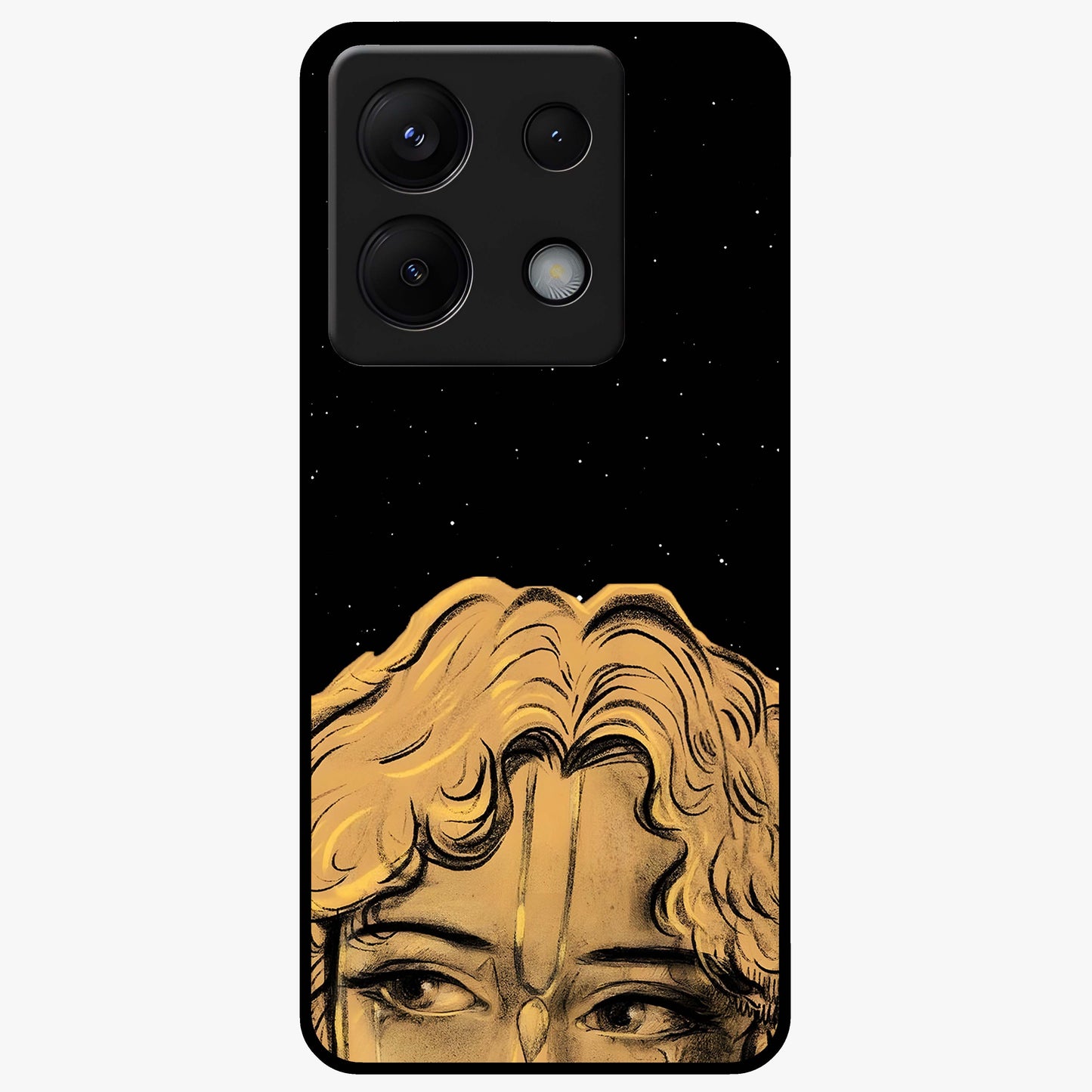 Shri Krishna Art Glass Case showing flat back view with devotional Krishna artwork and glossy glass finish.