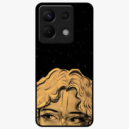 Shri Krishna Art Glass Case showing flat back view with devotional Krishna artwork and glossy glass finish.
