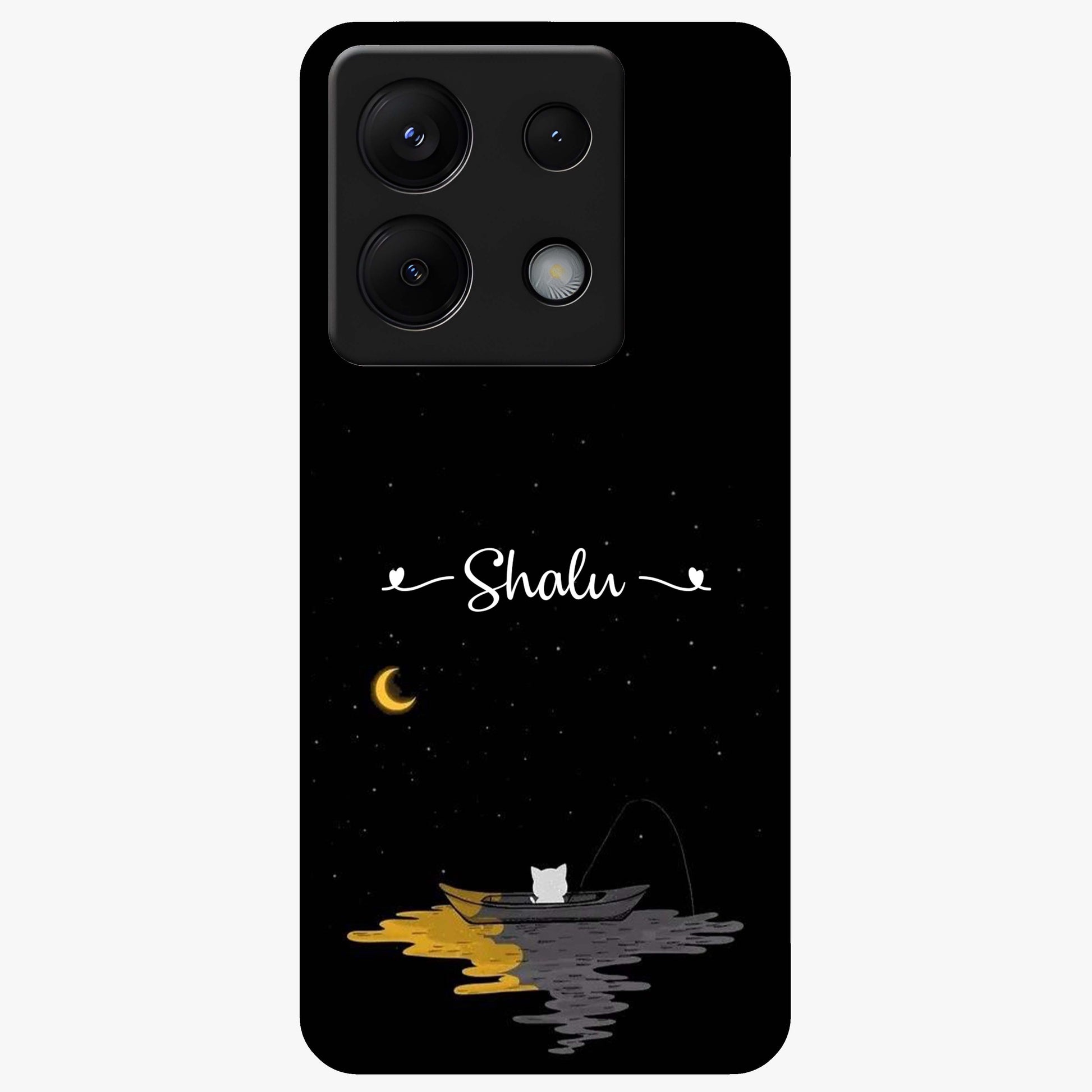 Silent Night Row Glass Case showing flat back view with calm night themed artwork and glossy glass finish.